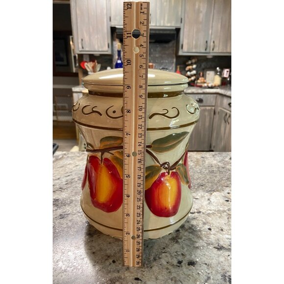 Vintage Nonni Hand Painted Biscotti Jar Apple Design Kitchen Cottagecore 10 In - Picture 6 of 8